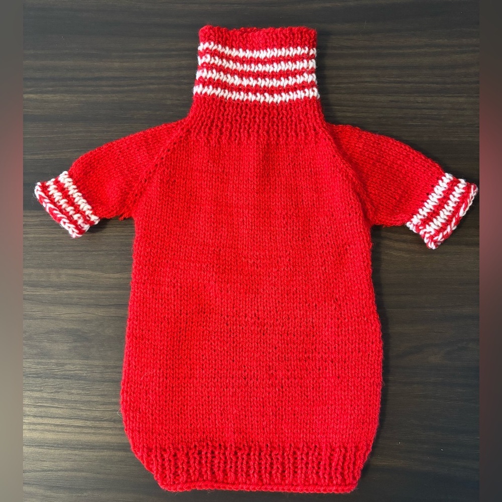 Red and White Handmade Knitted Dog Sweater – Medium and Small Dog